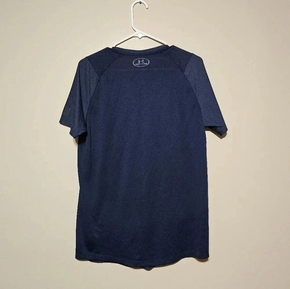 Under Armour Heat Gear Fitted Mens Size Medium Short Sleeve Tshirt Top Navy Blue - Picture 4 of 4